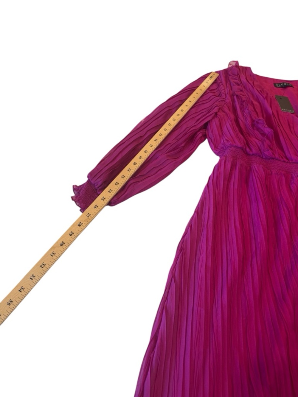 Eloquii Fuchsia Pleated Midi Dress Romantic Long Sleeve Flowy Luxe Plus NEW 22W - Picture 5 of 14